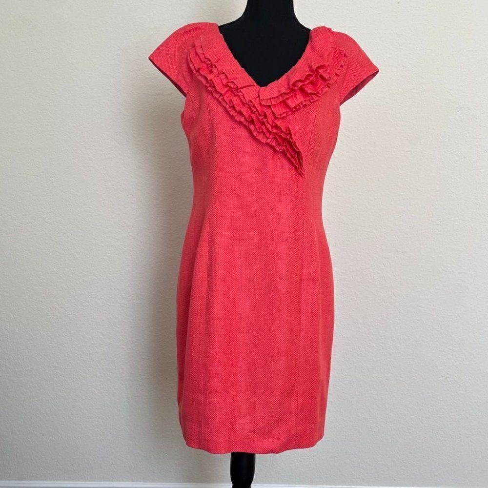 Cocktail Tweed Fitted Dress Kay Unger Coral pink sleeveless size 8